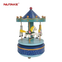 Size dia.11xH18cm factory direct selling wind up carousel wooden music box